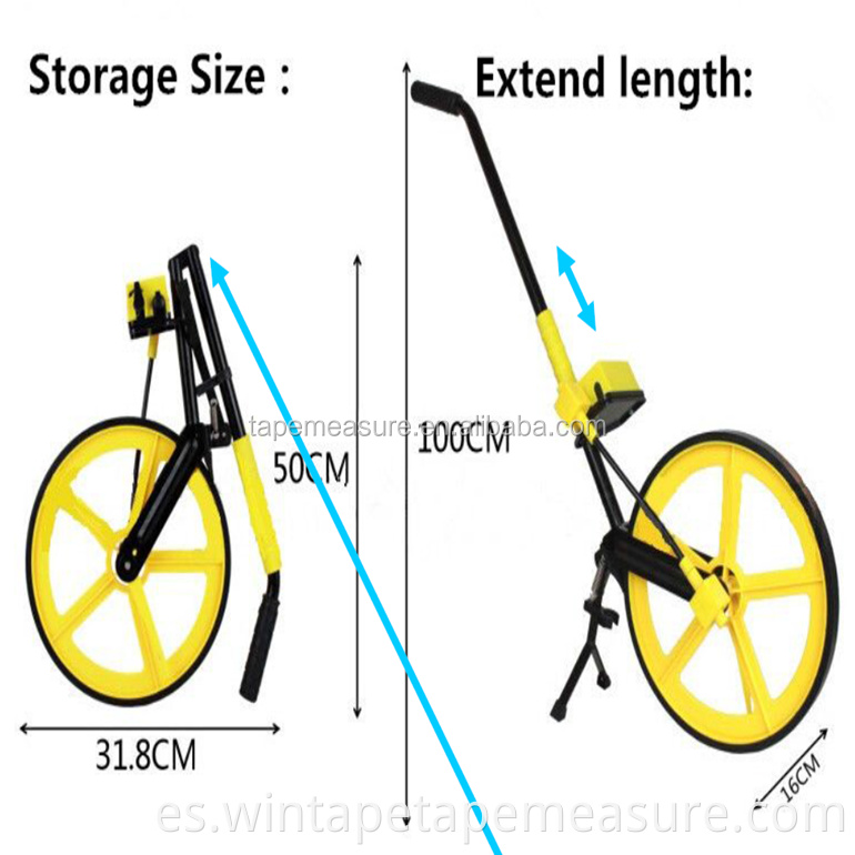 Medidor de rueda de distancia de longitud de medición manual amarillo de 10000 pies para topografía profesional